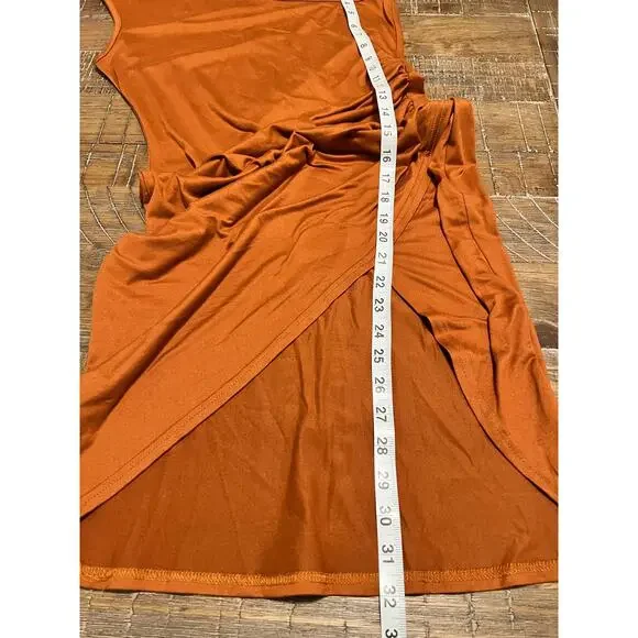 One-Shoulder Dress Bodycon Silhouette Med Ruched Side Asymmetrical Wrap-Style - Picture 7 of 9